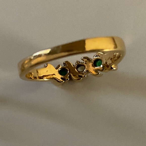 Avon Gold-Tone Teardrop Ring with Clear Crystal – Size 5 & Green Band Ring - Picture 7 of 8